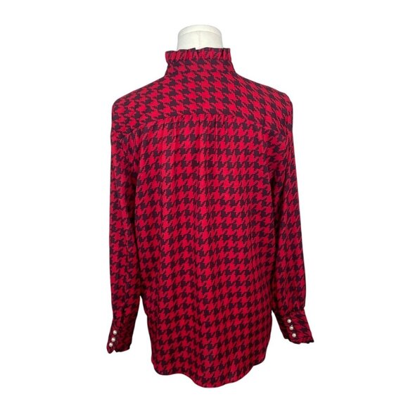 Ann Taylor Red & Black Houndstooth Pearl Details Womens Button-Up Shirt Sz S - Picture 3 of 8